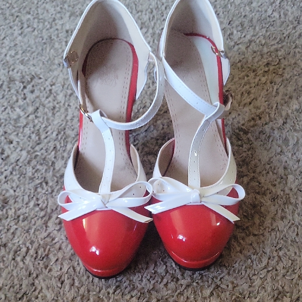 Elegant Red and White Women's Heels